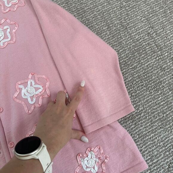 Coquette Balletcore Pink Embroidered Cardigan Vintage Soft Girl Grandma top - Picture 3 of 8